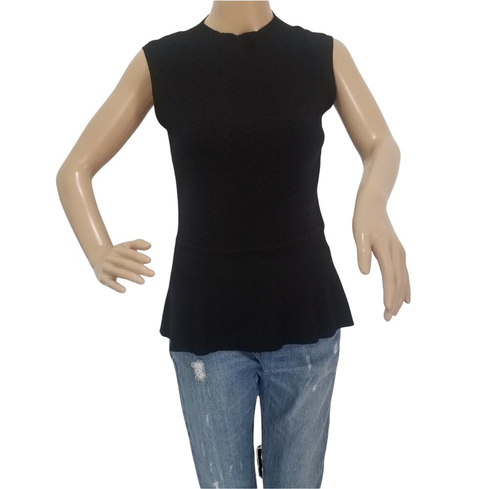 Talbots Blouse Womens Small Black Peplum Ribbed Mock neck Sleeveless